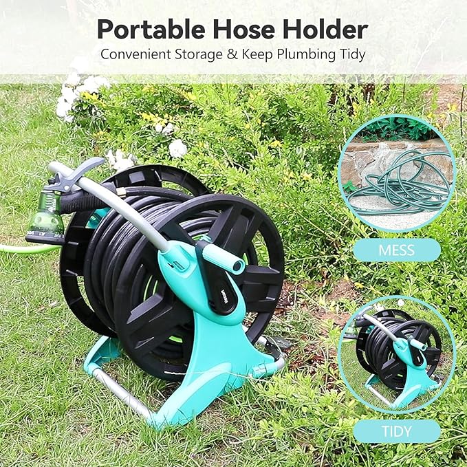 Garden Hose Reel Cart,Hose Holder Up to 50-100 Feet of 5/8" Hose,Wall Mounted Water Hose Reel,Portable Hose Reels for Outside Car Washing, Watering