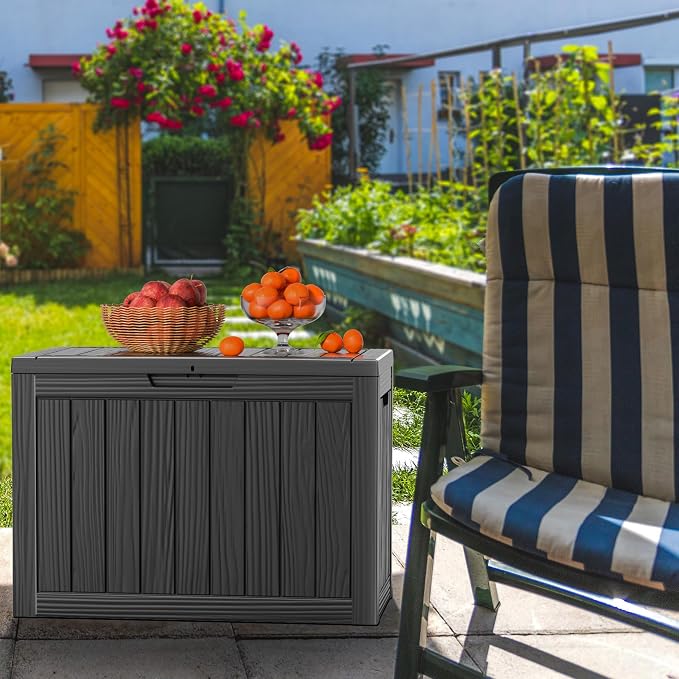 EasyUp 50 Gallon Outdoor Storage Box, Outdoor Deck Boxes for Garden Tools Equipment,Cushions and Patio Storage,Lockable and Resin,Easy to Install(Black)