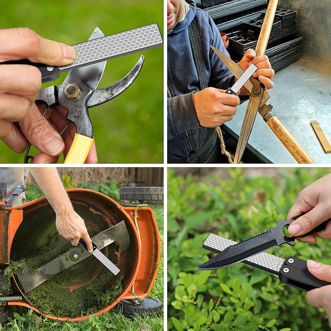 Diamond Knife Sharpener Tool, 400/1000 Grits Double Sided Diamond Sharpening Stone Tool, Manual Knife Sharpener Tool, Portable Folding Sharpening Stone for Kitchen and Outdoors - Black