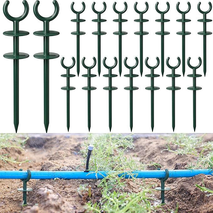 Yalikop 16 Pcs 3/4'' Garden Hose Guide Stakes Bulk Garden Guards Holder Spike for Plant-Saving Outside Yard Lawn to Preventing Hose Tangles and Protecting Plants