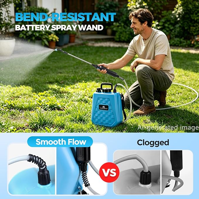 Upgraded Battery Powered Sprayer Wand, Rechargeable Electric Pump Sprayer with 3 Adjustable Nozzles, Sprayer Wand for Tank Sprayer, Portable Watering Wand for Lawn Garden Watering