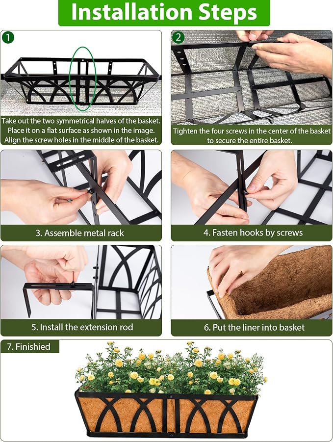 HKZ Deck Balcony Railing Planter Window Boxes - 3 Pack 24 Inch Planter Box, Balcony Planters Railing Hanging, Window Boxes Outdoor Fence Planters