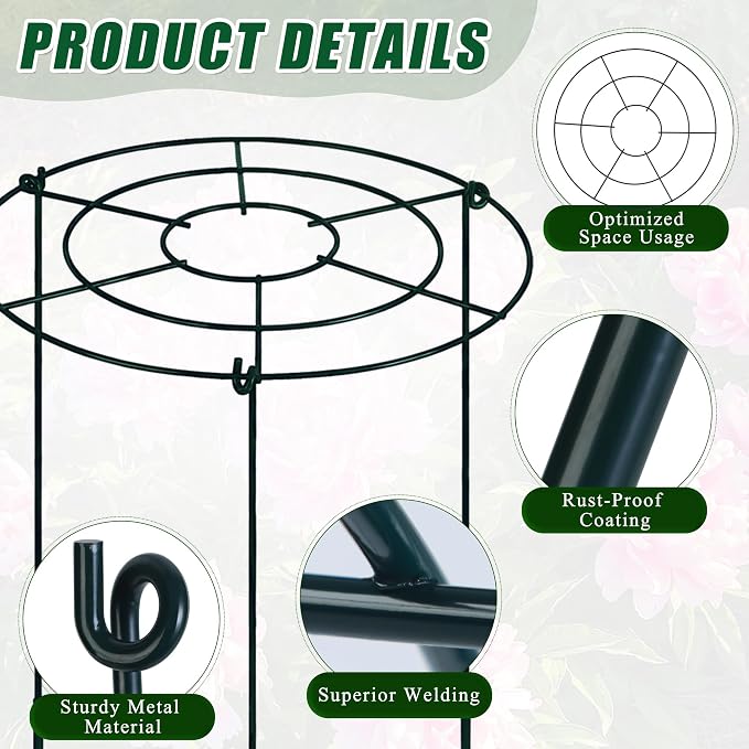30"H x 13.8"D Peony Cages and Supports, 3 PCS Large Plant Supports for Outdoor Plants, Heavy Duty Metal Peonies Support Cage Peony Rings Hoops Grow Through Plant Brace for Vegetables Roses Tomatoes