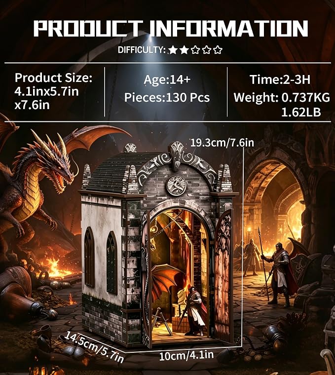 Roroom 3D Puzzles for Adults, Fantasy Book Nook Kit with LED Light, Wooden DIY Miniature House Kit Bookends for Bookshelf Decor-Creative Crafts for Family and Friends