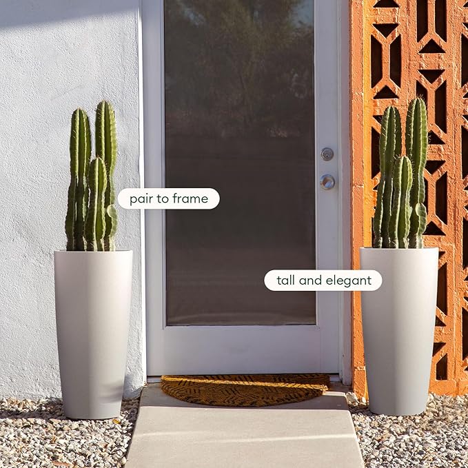 Veradek Mason Series Vega Planter - Round Tall Planter for Indoor or Outdoor Porch/Patio | Made from Plastic-Stone Composite with Drainage Holes | Modern Décor for, Flowers, Interior Plants