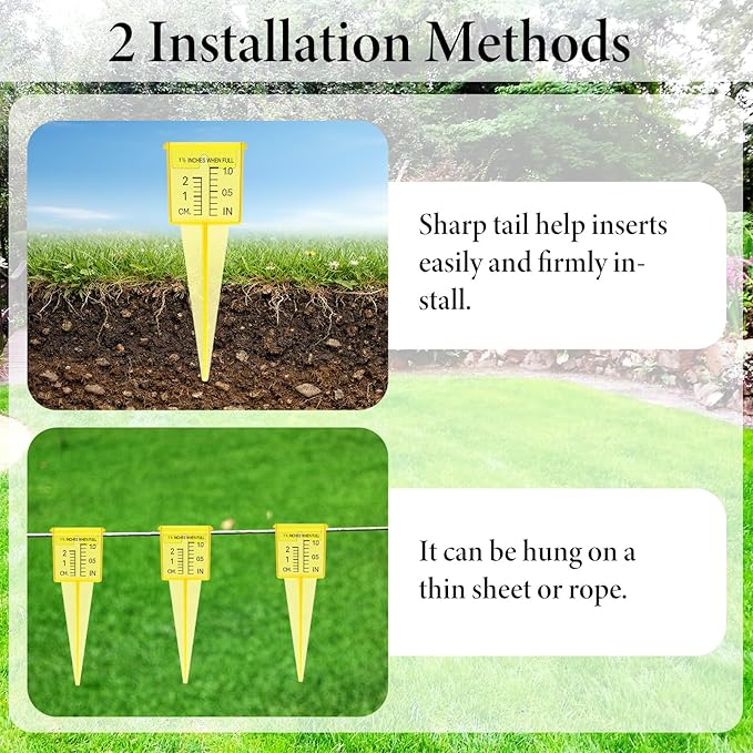 20 Pack Rain Gauges, 1.5" Sprinkler Rain Gauge Yellow Transparen Rains Gauges Outdoor Water Measuring Tool for Yard Lawn Garden with Inch and Centimeter Scales Accurate Rainfall Measurement