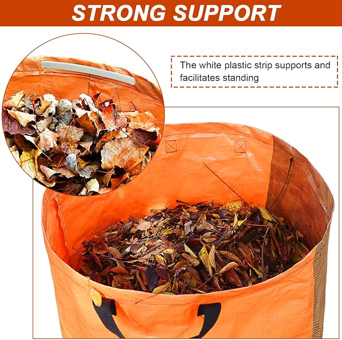 STARPYNG Orange PE Woven Leaf Bag (D26, H30 inch) for Garden Waste, Yard Leaves, and Outdoor Debris - Large Capacity, Durable, Reusable with Handles (1-Pack)