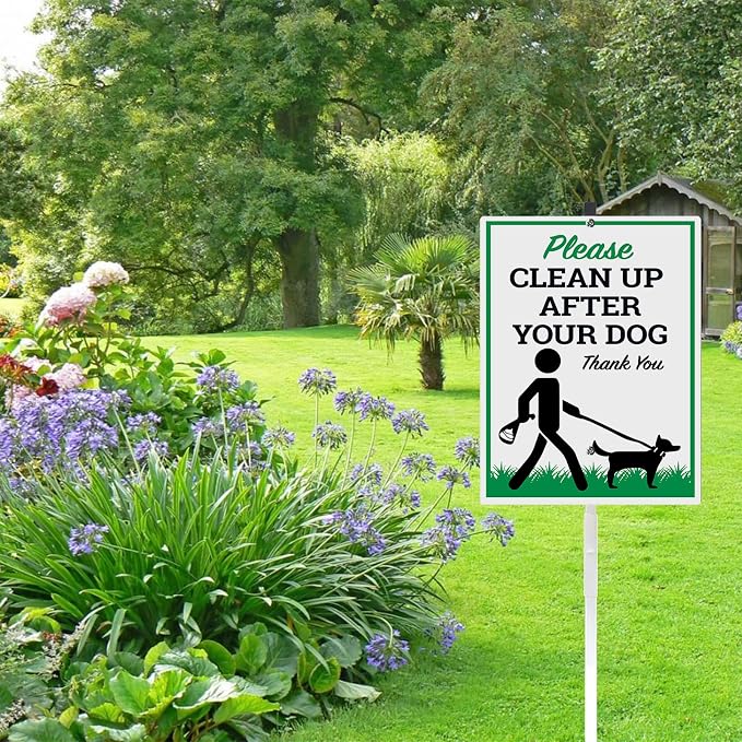 Clean Up After Your Dog Yard Sign With Stakes Be A Good Neighbor Pick Up Your Dogs Poop Reflective Aluminum Signs Rust Free For Lawn Garden Neighborhood (8x12) IN
