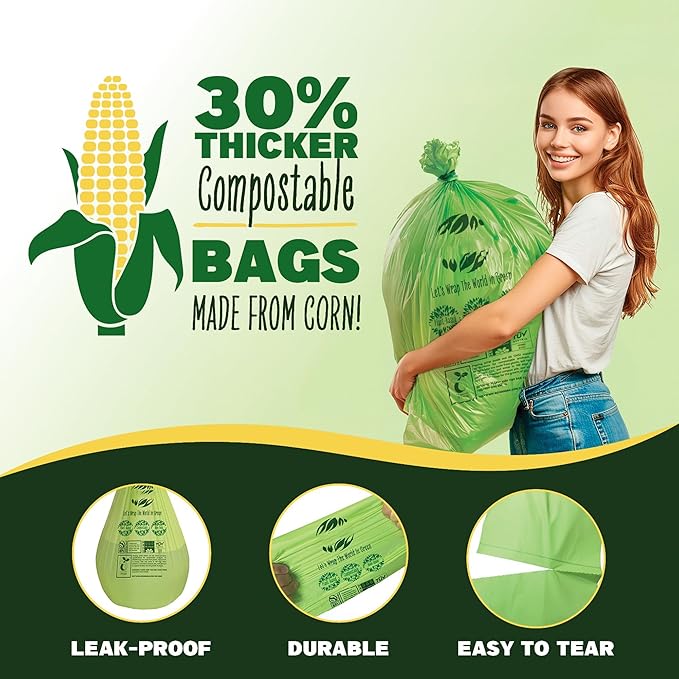 50-55 Gallon Compost Bags, Heavy Duty Compostable Trash Bags, 1.57 Mil Extra Thick Yard Waste Bags, Compostable Lawn Bags, Large Compost Leaf Bags BPI & ASTM D6400 Certified