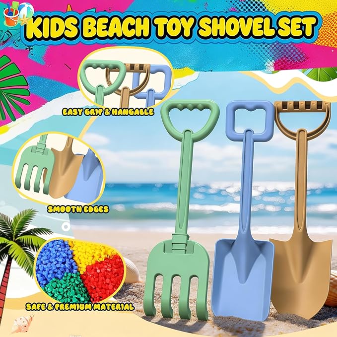 Beach Shovels Set for Kids & Adults, Great for Beach Digging, Sandbox Play, Garden Tasks, Snow Shoveling & Outdoor Fun, Suited for Party Bundles, Gardening Planting, Summer Activity Essentials
