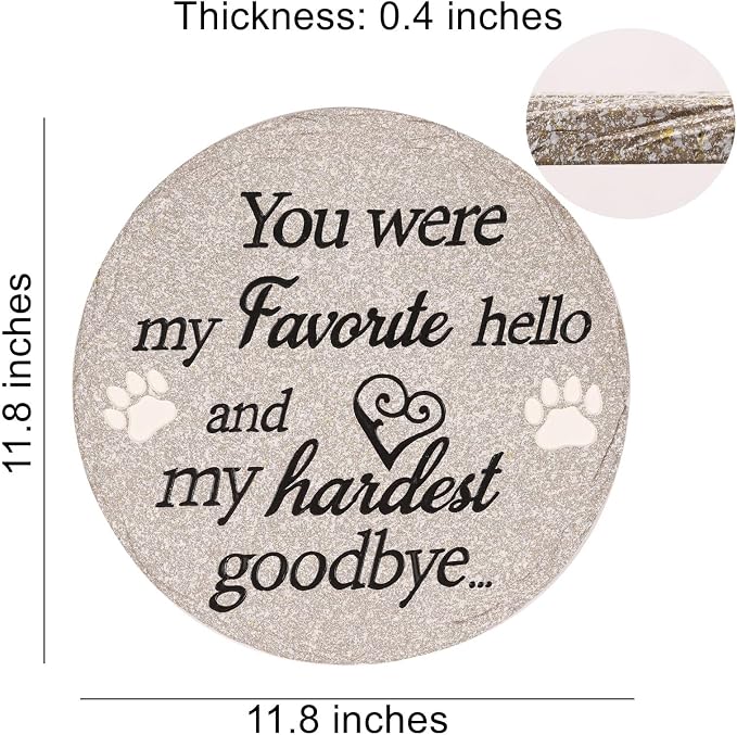 Pet Memorial Stone for Dogs Cats, 11.8 Inches Dog Memorial Gifts for Loss of Dog, Dog Memorial Stone, Pet Loss Sympathy Gift (Round Paw)