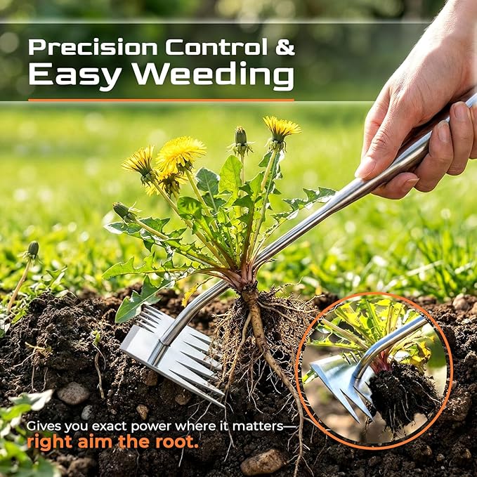 LOOHOI Garden Hand Weeder Tool, Heavy-Duty Stainless Steel Weeding Tool for Deep Root Removal, Portable Garden Weed Removal Tool for Lawn, Flower Beds & Yard