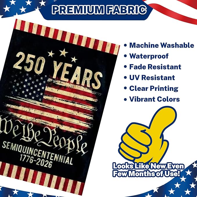 250 Anniversary Usa Garden Flags for Outside,250 Anniversary USA Flag with Stars Stripes 1776-2026,250th Anniversary America Semiquincentennial Commemorative Patriotic 4th of July Decorations Yard Sign Double-Sided House Flag Waterproof 250 Year Americ...