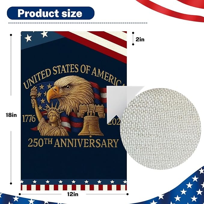 250 Anniversary Usa Garden Flags for Outside, 250 Anniversary USA Flag 1776-2026 God Bless America Commemorative Patriotic Banner with Statue of Liberty Eagle Design Yard Sign 4th of July Decorations Double-Sided Waterproof 250 Year American Flag 12x18...