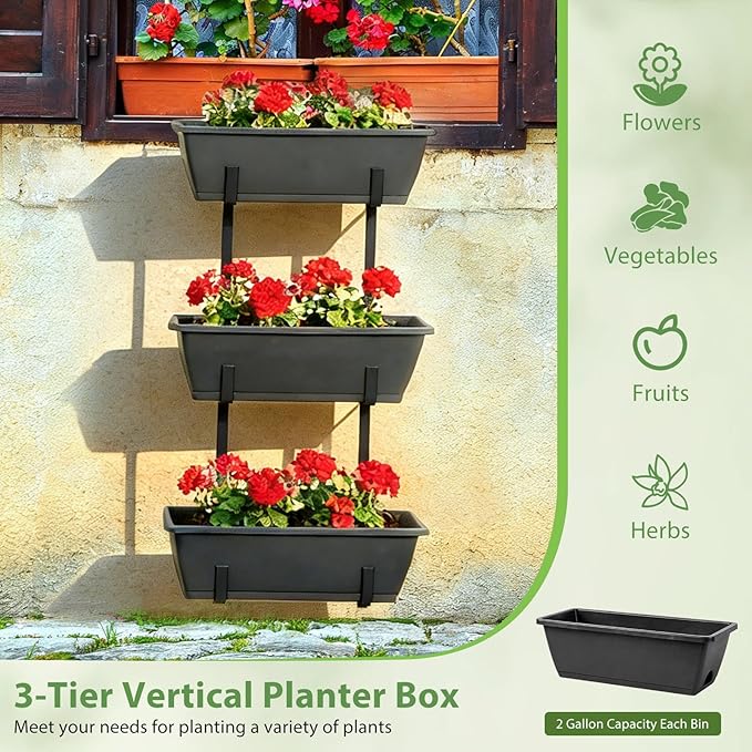 OYEAL Railing Planter Box Outdoor Deck Railing Planter Boxes Window Boxes Planters with Drainage Tray for Indoor Outdoor Garden, Patio, Home, Balcony Decor（Rustic Gray）