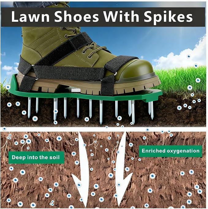 Heavy Strap Garden Aerate Spike Shoes Upgrades Lawn Aerator Shoe Tools Yard Aeration Shoes for Grass Soil Aerating Spikes (Standard Style)