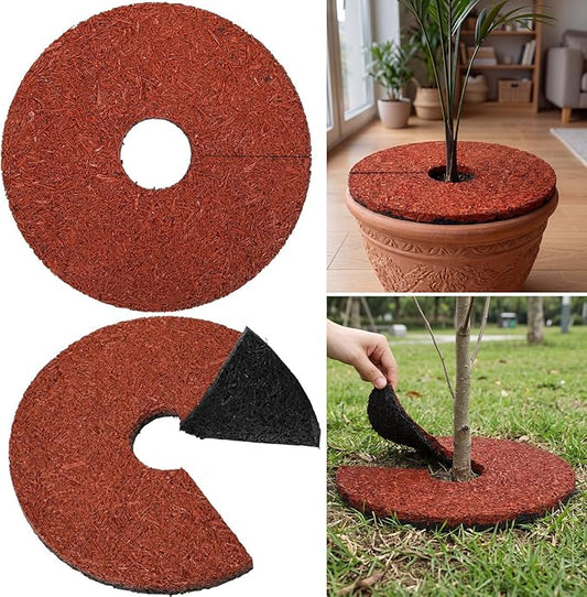 Peryiter 2 Pcs Double Side Rubber Mulch Tree Ring, Heavy Duty Rubber Mulch Mat, Tree Root Protector Mat Reversible Round Root Ring Weed Barrier for Prevent Animal Dig (Red)