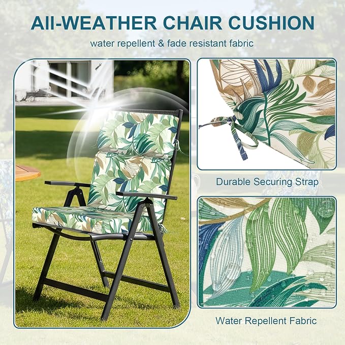 DYTXIII Outdoor High Back Chair Cushions Set of 2, 44"x22" Water Repellent Patio Seat Cushions with Elastic Sponge, All Weather Chair Pads for Rocking, Dining Chairs, Patio Furniture - Lush Leaf Green