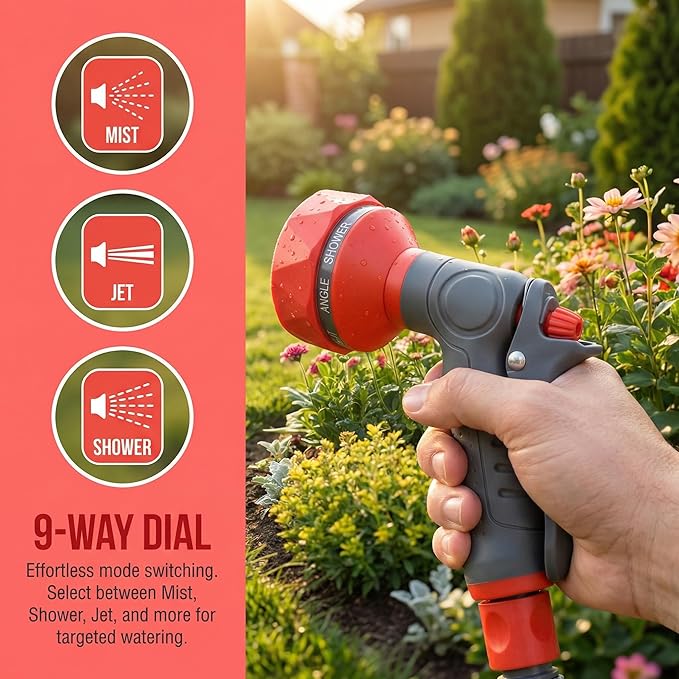 Garden Hose Nozzle Sprayer-This High Heavy-Duty Spray Nozzle Offer 9 Watering Patterns for Watering Plants,Lawns &Gardens,Washing Cars,Household Cleaning and Showering Pets (Orange-grey)