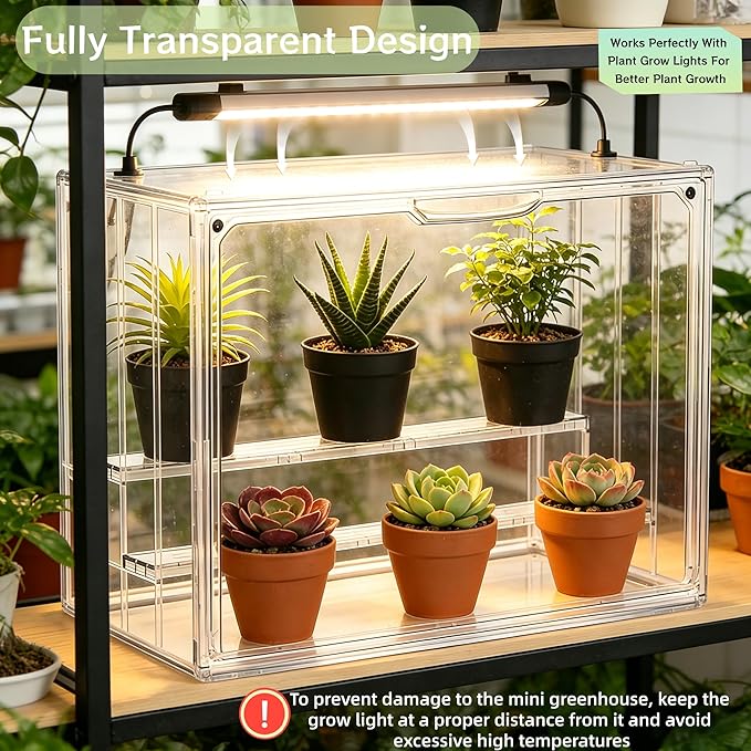 Mini Greenhouse Indoor, Clear Portable Green House for Seed Starting and Small Plants, 14.1”x10.6”x8.4”