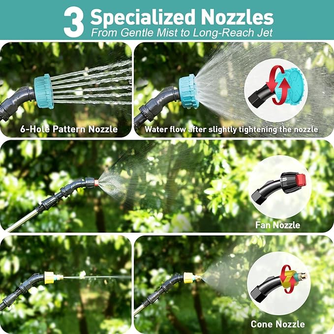 Battery Powered Garden Sprayer 1.8 Gallon, Lightweight Electric Weed Sprayer with Telescopic Wand & Adjustable Nozzles, Portable Yard Sprayer for Plant Watering, Lawn Care, Fertilizing,Gardening