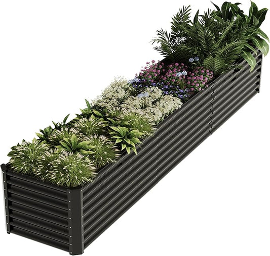 12x2x2ft Raised Garden Beds Outdoor Kit, Galvanized Planter Garden Boxes Outdoor, Metal Raised Garden Beds for Vegetables,Fruits,Herb,Flower,Black