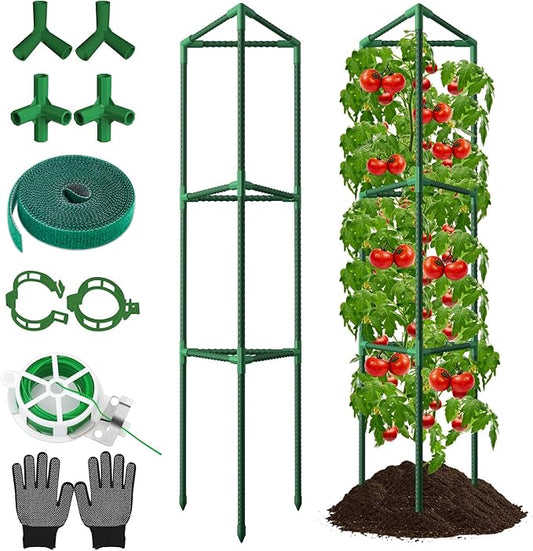 2 Pack Tomato Cages for Garden, 46.85Inches Tall Tomato Plant Support Stakes Adjustable Heavy Duty Steel Plant Tower Stakes, Updated Cucumber Trellis Garden Cages for Climbing Vegetable Flowers Fruits