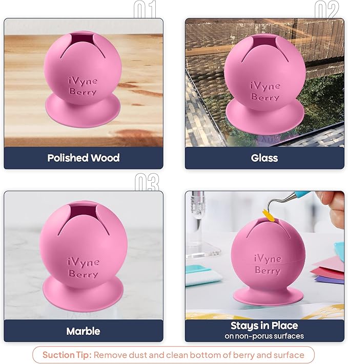 iVyne Berry and Silicone Weeding Tools - Suction Vinyl Weeder, Craft Tweezer, Scrap Collector Holder - Cricut & Silhouette Accessories - Pink