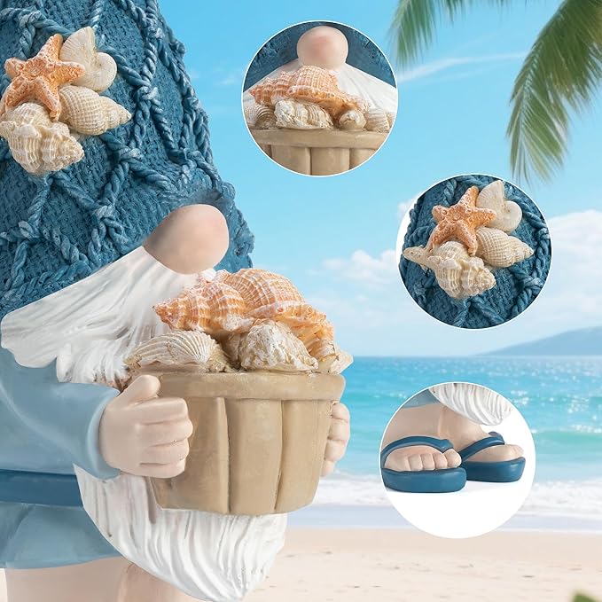 Etlemonde Beach Gnomes Statues,Ocean Gnomes,Nautical Themes Decoration,Beach, Gnome Holding a Bucket