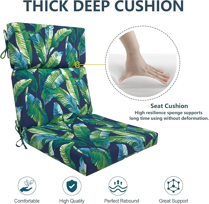 DYTXIII Outdoor High Back Chair Cushions Set of 2, 44"x22" Water Repellent Patio Seat Cushions with Elastic Sponge, All Weather Chair Pads for Rocking, Dining Chairs, Patio Furniture - Hanalei Lagoon