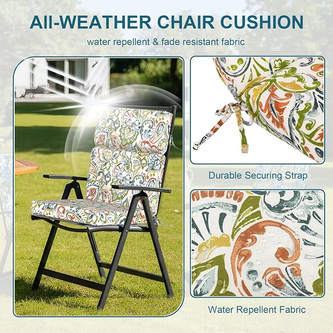 DYTXIII Outdoor High Back Chair Cushions Set of 2, 44"x22" Water Repellent Patio Seat Cushions with Elastic Sponge, All Weather Chair Pads for Rocking, Dining, Patio Furniture - Paisley Botanical