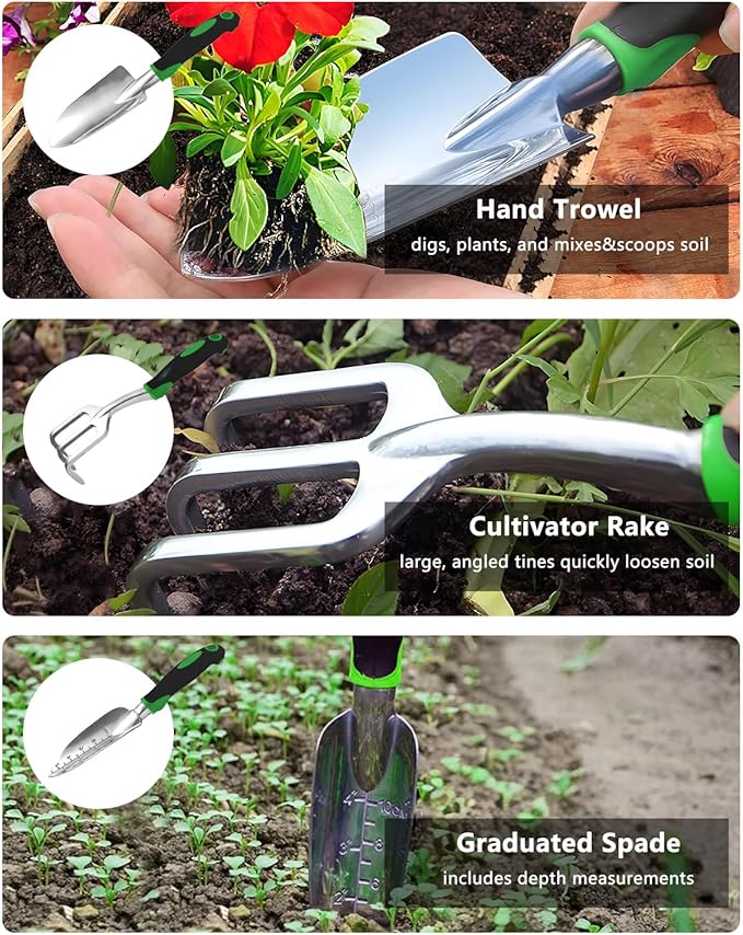Garden Tools Set, 10 Piece Gardening Tools Set, Heavy Duty Gardening Hand Tools with Non Slip Ergonomic Handle, Storage Garden Bag, Gardening Gifts for Women and Men (Professional Set (10 PCS))