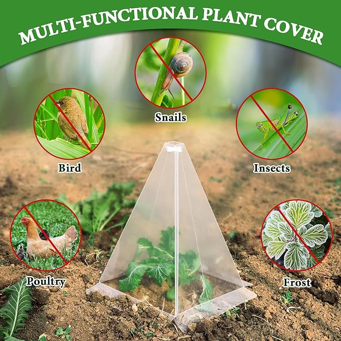 30 Pieces Garden Cloches for Plants, Reusable Plastic Plant Seedling Protector with 60 Ground Securing Peg, Transparent Bell Jar Cloches to Protect Plants from Birds, Slugs, sun, Frost, Freeze Weather