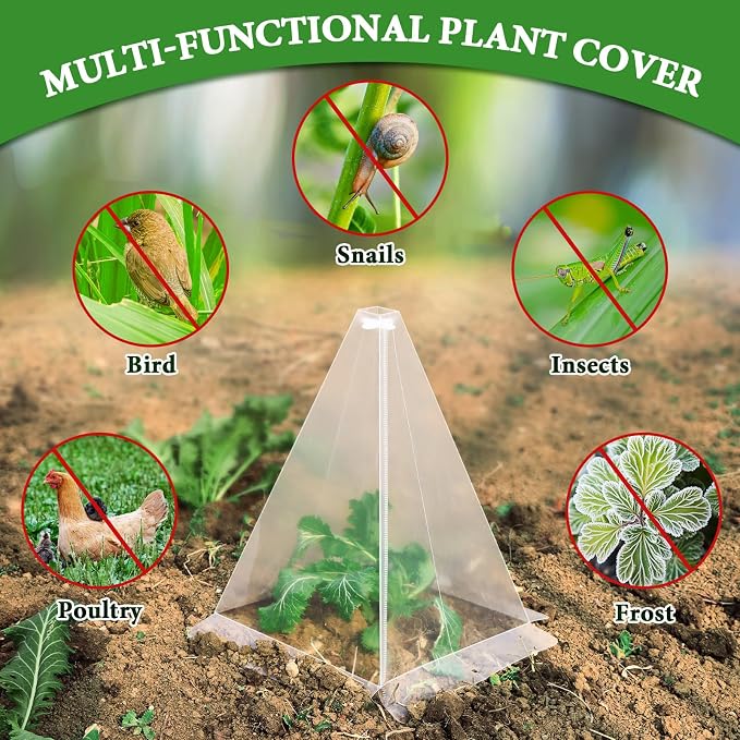 Garden Cloches for Plants, 20 Pack Plastic Small Plant Seedling Protector, Reusable Clear Bell Covers with 40pcs Metal Stakes, Mini Greenhouse Against Sun, Frost, Snails, Birds, 7.8" x 11"