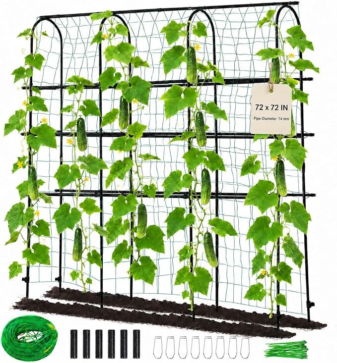 OTOSUNNY 72" Garden Arch Trellis for Climbing Plants, Cucumber Trellis Arch for Vegetables Tomatoes Cucumbers Peas Beans and Squash, Tall Outdoor Metal Trellis for Raised Garden Bed, Black