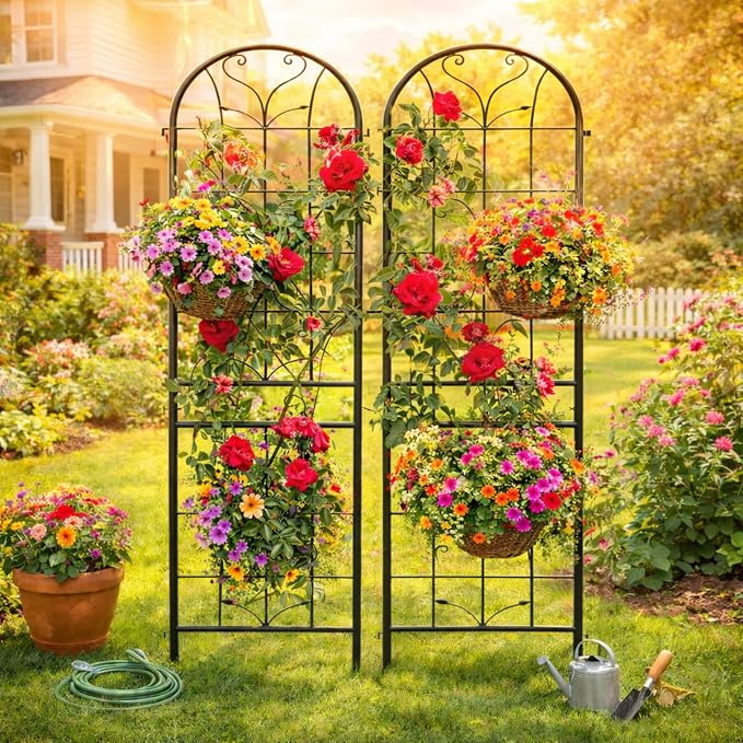 2 Pack 87x20in Garden Trellises, Ornate Scrollwork Black Metal Coated Rustproof Trellis for Climbing Plants Outdoor, Roses, Vegetables, Vines, Cucumbers