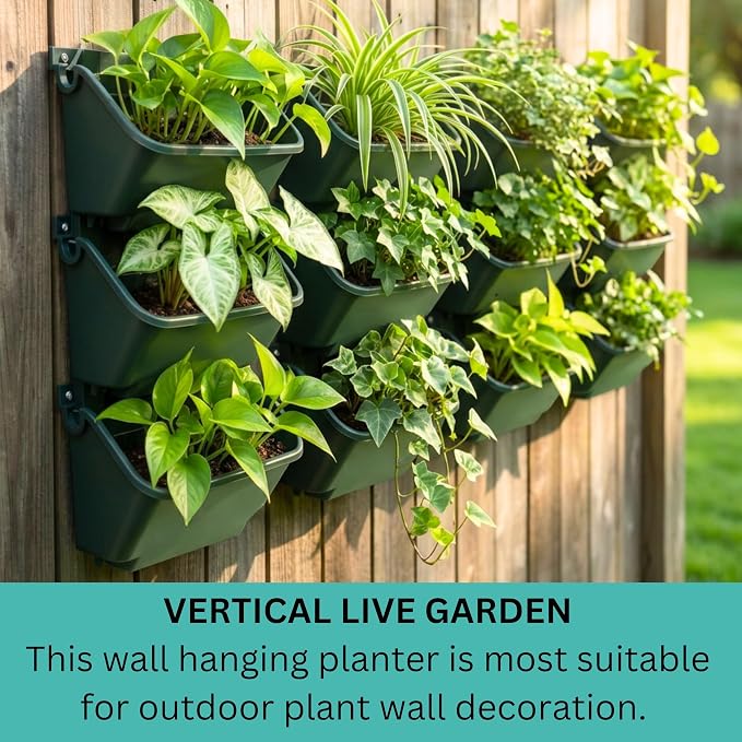 LaLaGreen Vertical Garden Planter – 24 Pack 13 Inch Dark Green Hanging Pots for Vertical Gardening, Indoor Outdoor Garden Use, Green Wall, Patio and Porch Decor, Ideal for Herbs, Flowers, Home Display