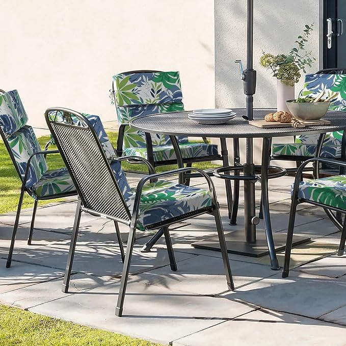 DYTXIII Outdoor High Back Chair Cushions Set of 2, 44"x22" Water Repellent Patio Seat Cushions with Elastic Sponge, All Weather Chair Pads for Rocking, Dining, Patio Furniture - Islamorada Blue Green