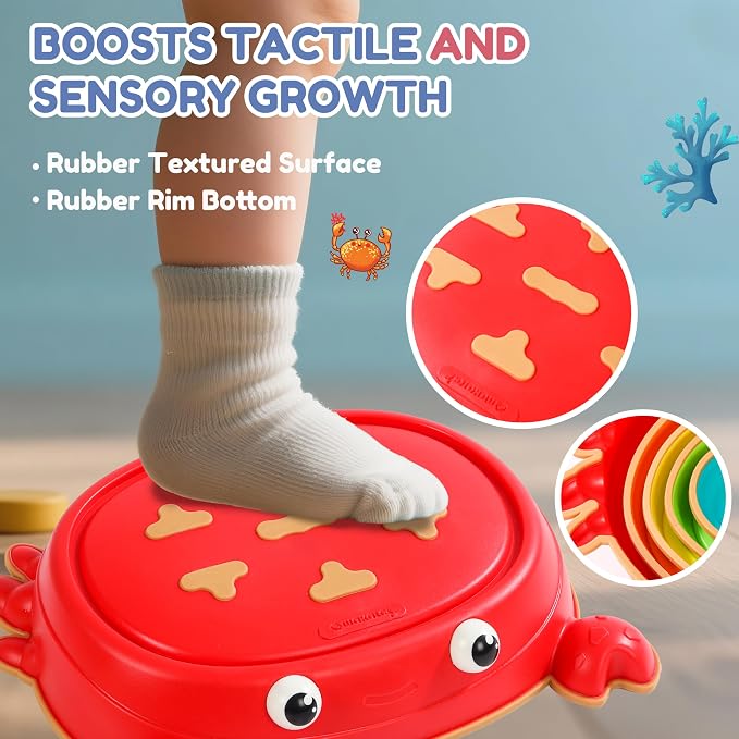makarci Balance Stepping Stones for Kids, Non-Slip Toddlers Sensory Toys Outdoor or Indoor Play, Promoting Motor Skills and Confidence, Coordination Toys for Children Age 3 4 5 6 7+（Crab）