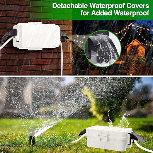 Flemoon IP55 Small Outdoor Electrical Box Waterproof (Inner 5.9 x 3.2 x 1.8inch), Extension Cord Cover with Detachable Awning Covers for Plug, Outlet, Holiday Lights, White