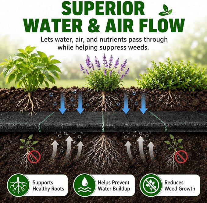 3FT x300FT Heavy Duty Weed Barrier Fabric - Woven Polypropylene Weed Control Ground Cloth for Landscaping | Superior Permeability, Tear-Resistant Landscape Fabric for Driveway, Gardens, Commercial Use