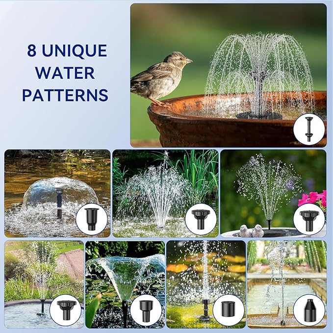 Antfraer 8W Solar Water Pump with Dry-Run Protection, Solar Bird Bath Fountain Pump Double-Layer Nozzles & 5Ft Tubing, Solar Fountain Pump for Small Pond, Garden, Patio & Outdoor Water Feature