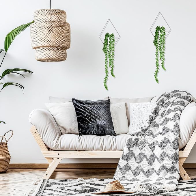 Canlierr 2 Pieces Wall Decor Hanging Planters with Artificial Plants Metal Hanging Vase Indoor Plants Holder Modern Boho Wall Art for Bathroom Bedroom Living Room Decor, Silver, Succulents