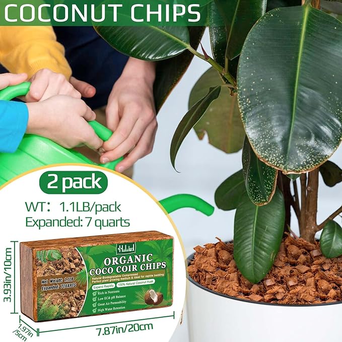 Halatool 2 Pcs Coco Husk Chips for Plants - 2.2 LB 100% Organic Coconut Coir Chips with Low EC and pH Balanced, Compressed Coco Substrate Growing Mulch Medium for Landscaping, Herbs, Plants, Flowers