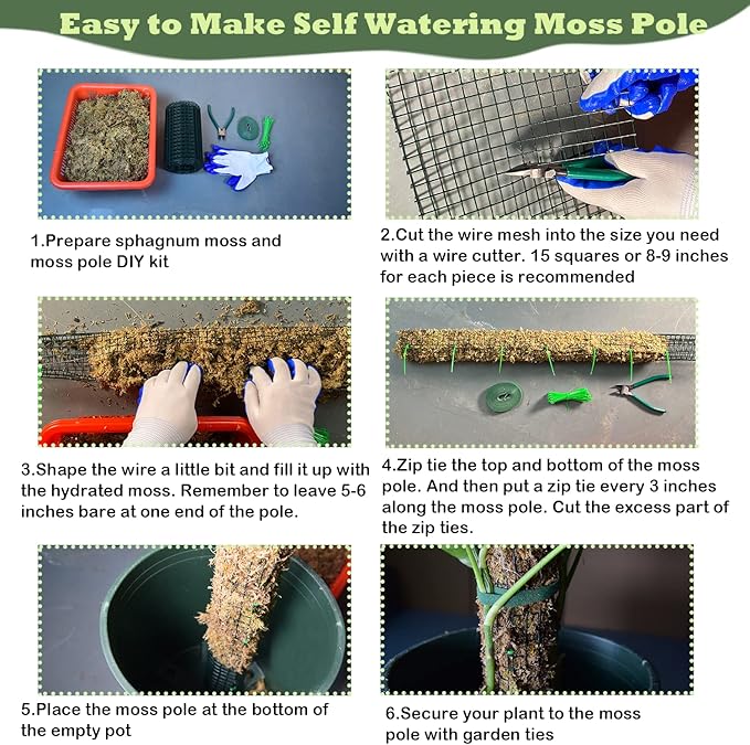 Moss Pole DIY Kit, 6.6/13.2/26.4ft Metal Moss Pole for Plants Monstera, 2Pcs 8.3in×3.3ft Steel Mesh with Plier, Cable Zip Ties, Sphagnum Moss Pole (6.6ft Wire Mesh with Plier)