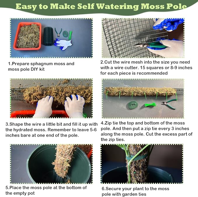Moss Pole DIY Kit, 13.2ft Metal Moss Pole for Plants Monstera, 4Pcs 8.3in×3.3ft Steel Wire Mesh with Cable Ties, Max Make 7Pcs 23" Sphagnum Moss Pole (13.2FT Wire Mesh Without Plier)