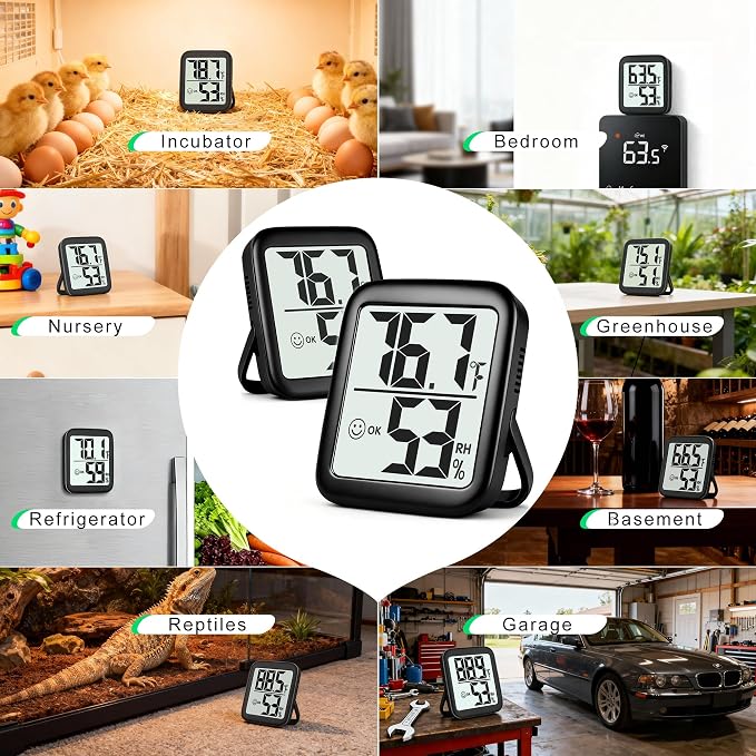 Antonki 2 Pack Room Thermometer for Home, Hygrometer Indoor Humidity Meter Gauge, Digital Temperature and Humidity Monitor Sensor for House, Terrarium, Incubator, Greenhouse - Battery Included