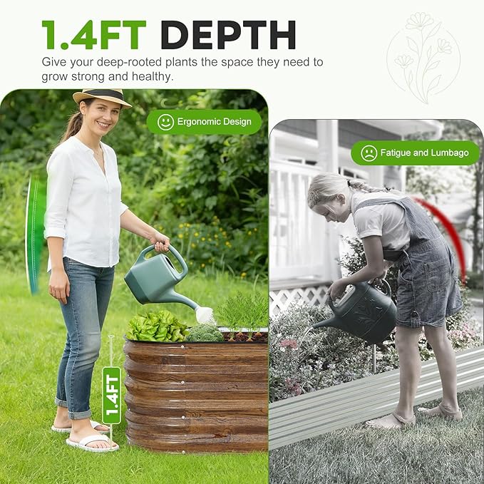 Galvanized Raised Garden Bed Outdoor- 8x2x1.4ft Oval Steel Raised Beds for Gardening, Metal Planter Box with Protective Strip and Gloves for Vegetables, Flowers, Fruits(Brown)