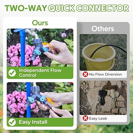 HIRALIY 165FT Garden Watering System with 28 360° Adjustable Copper Mist Nozzles, Quick-Connect Drip Irrigation Kit for Large Raised Beds, Greenhouse Sections and Flower Beds