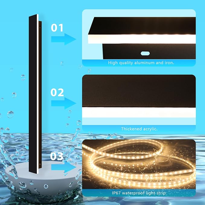 Outdoor Wall Light LED Long Wall Sconce 39.38in Ip65 Waterproof Black Modern Outdoor Lights 3000k 32W Metal Exterior Light Fixture for Porch Light Patio Door Yard Garden Villa Living Room
